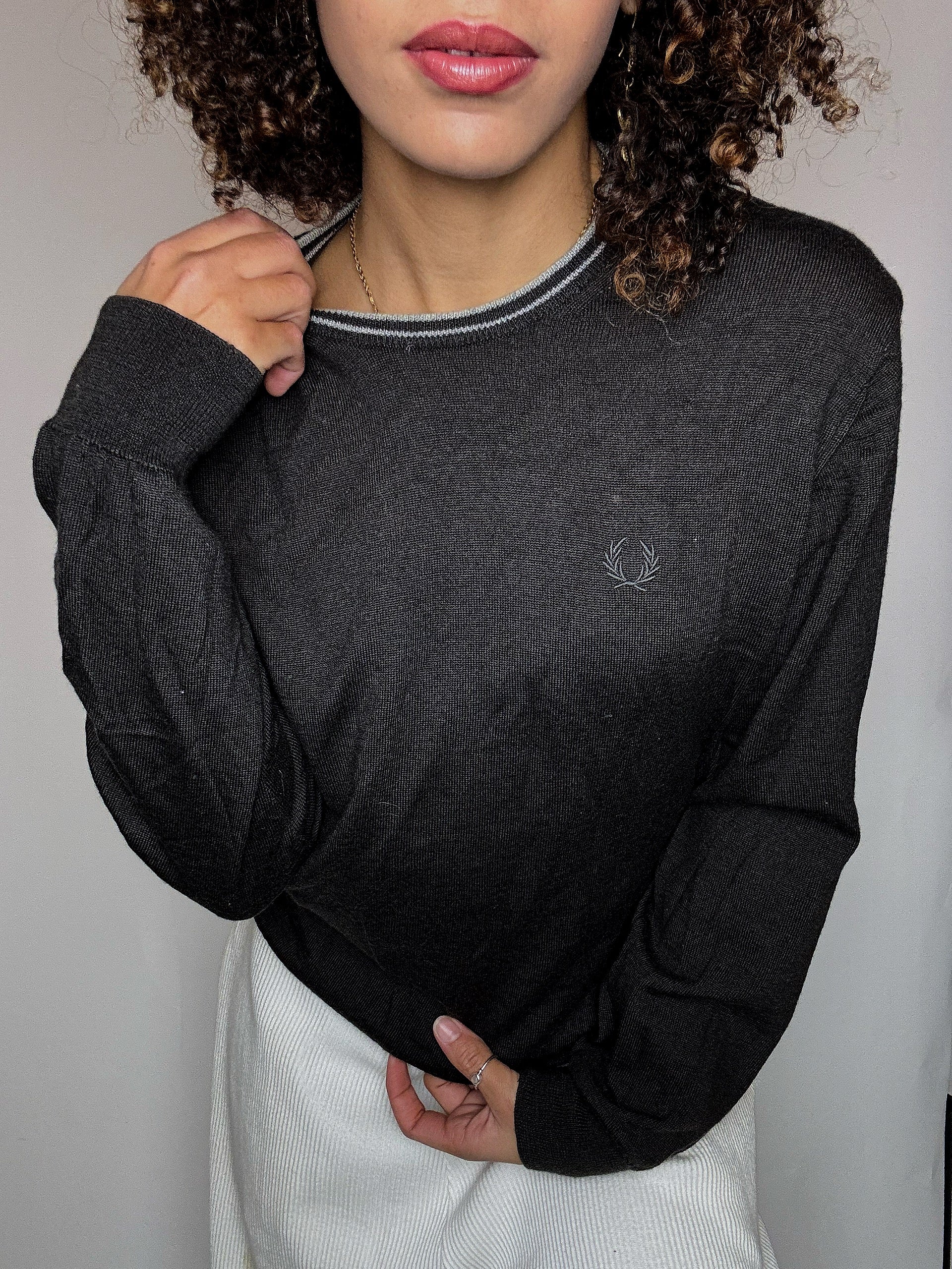 Pull col rond brun FRED PERRY L vintage