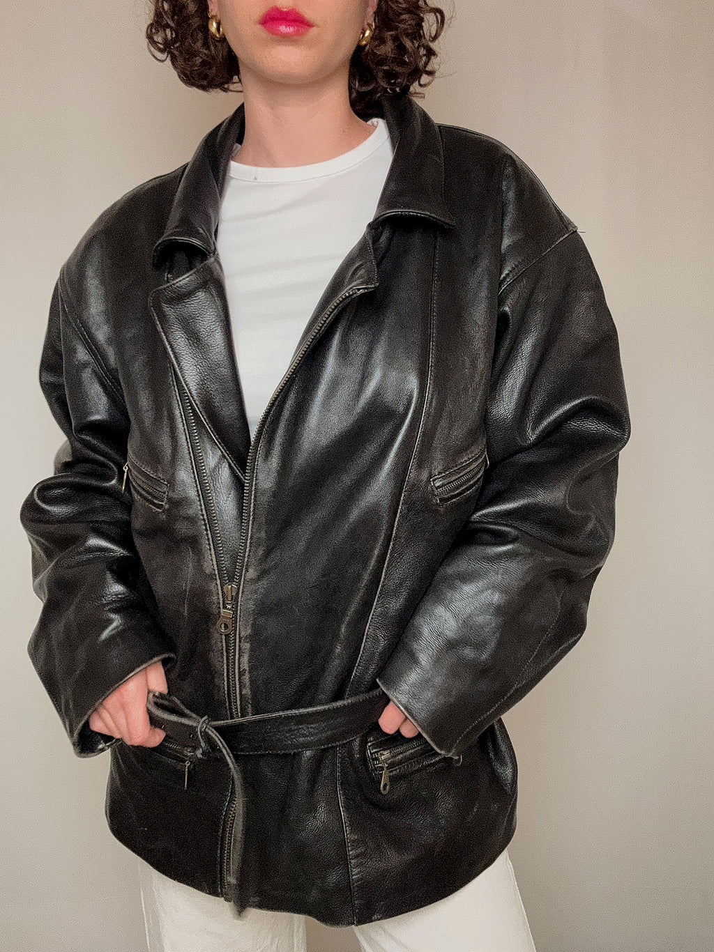 Perfecto en cuir oversized noir vintage