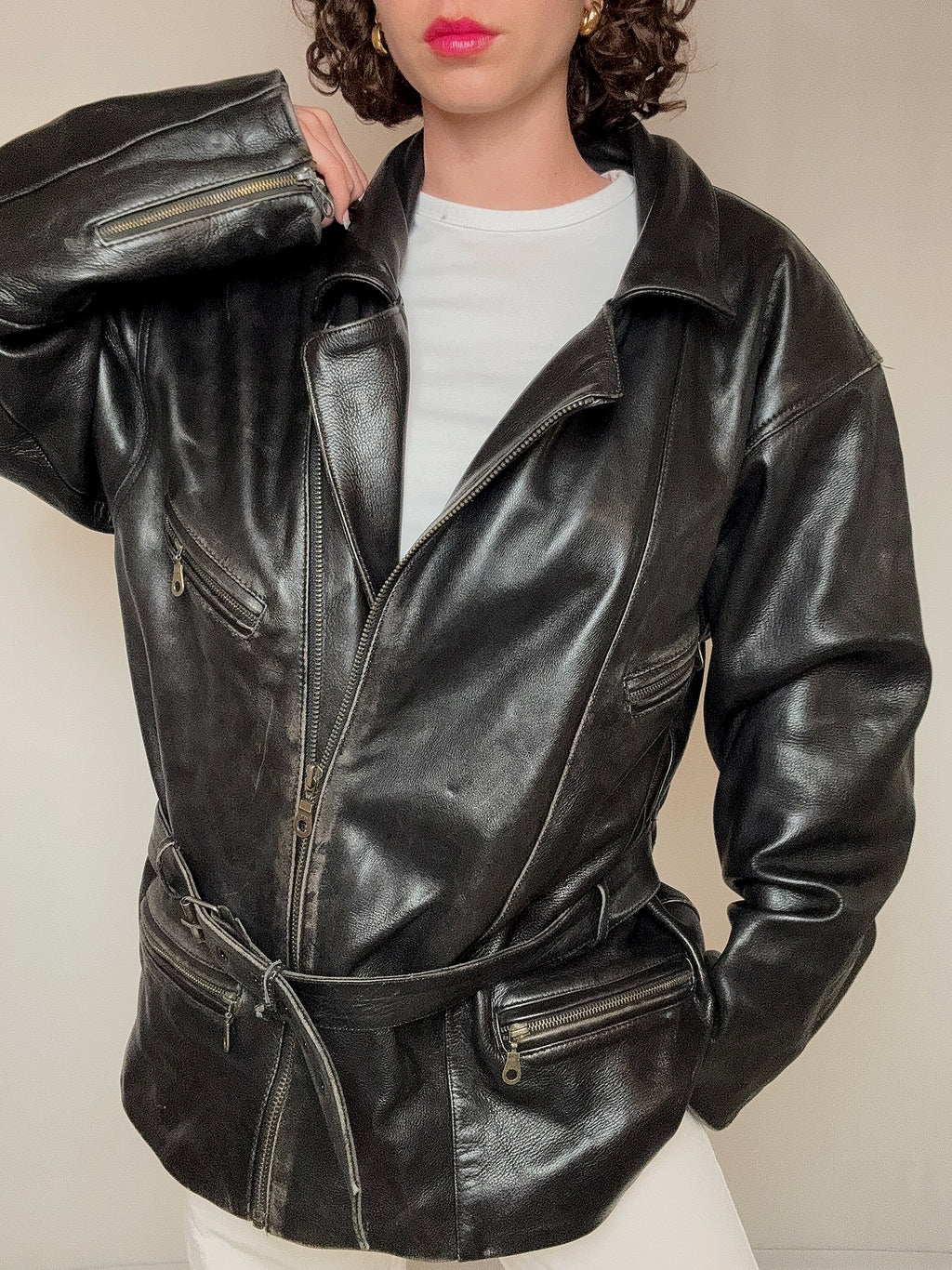 Perfecto en cuir oversized noir vintage
