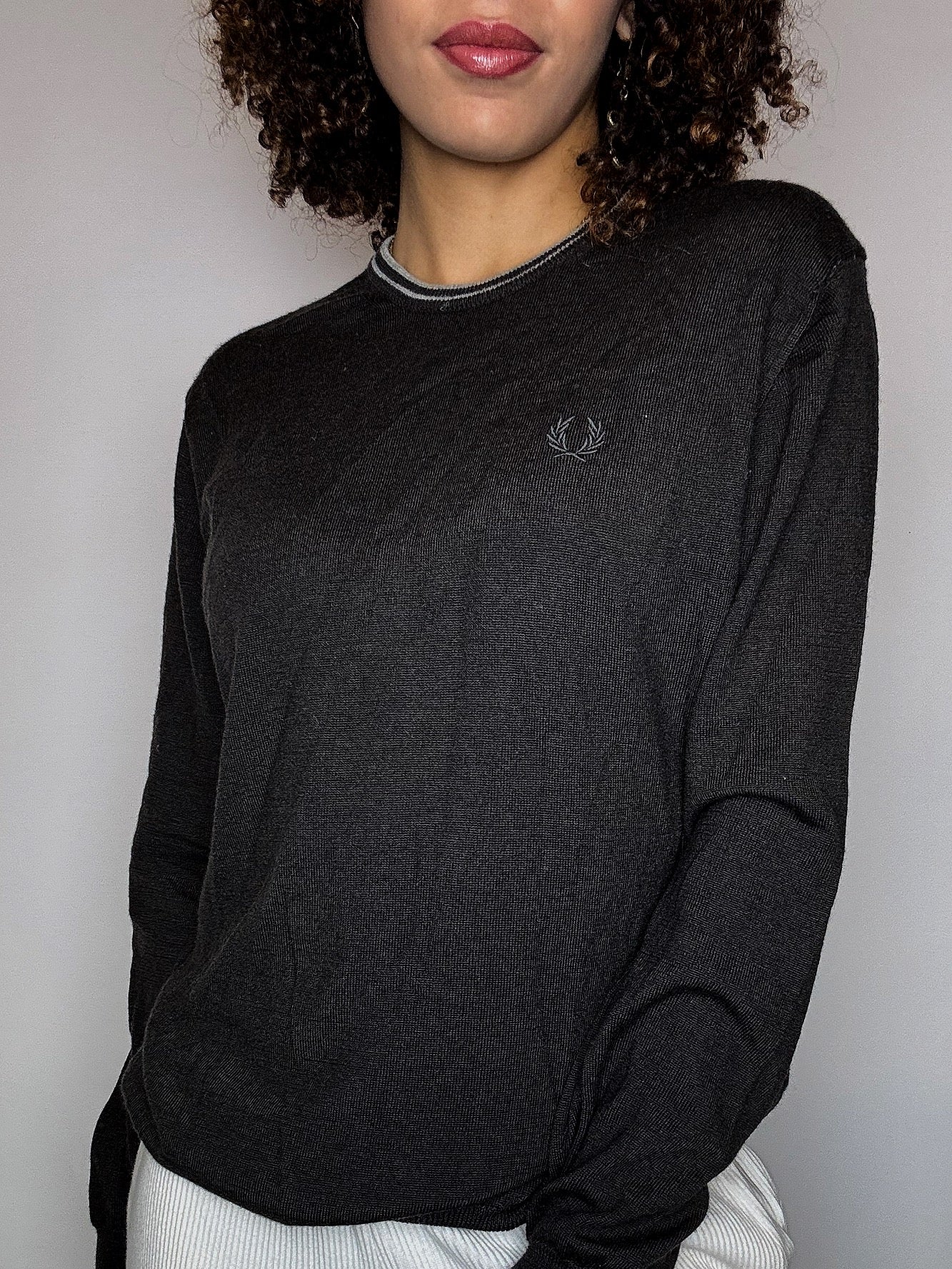 Pull col rond brun FRED PERRY L vintage