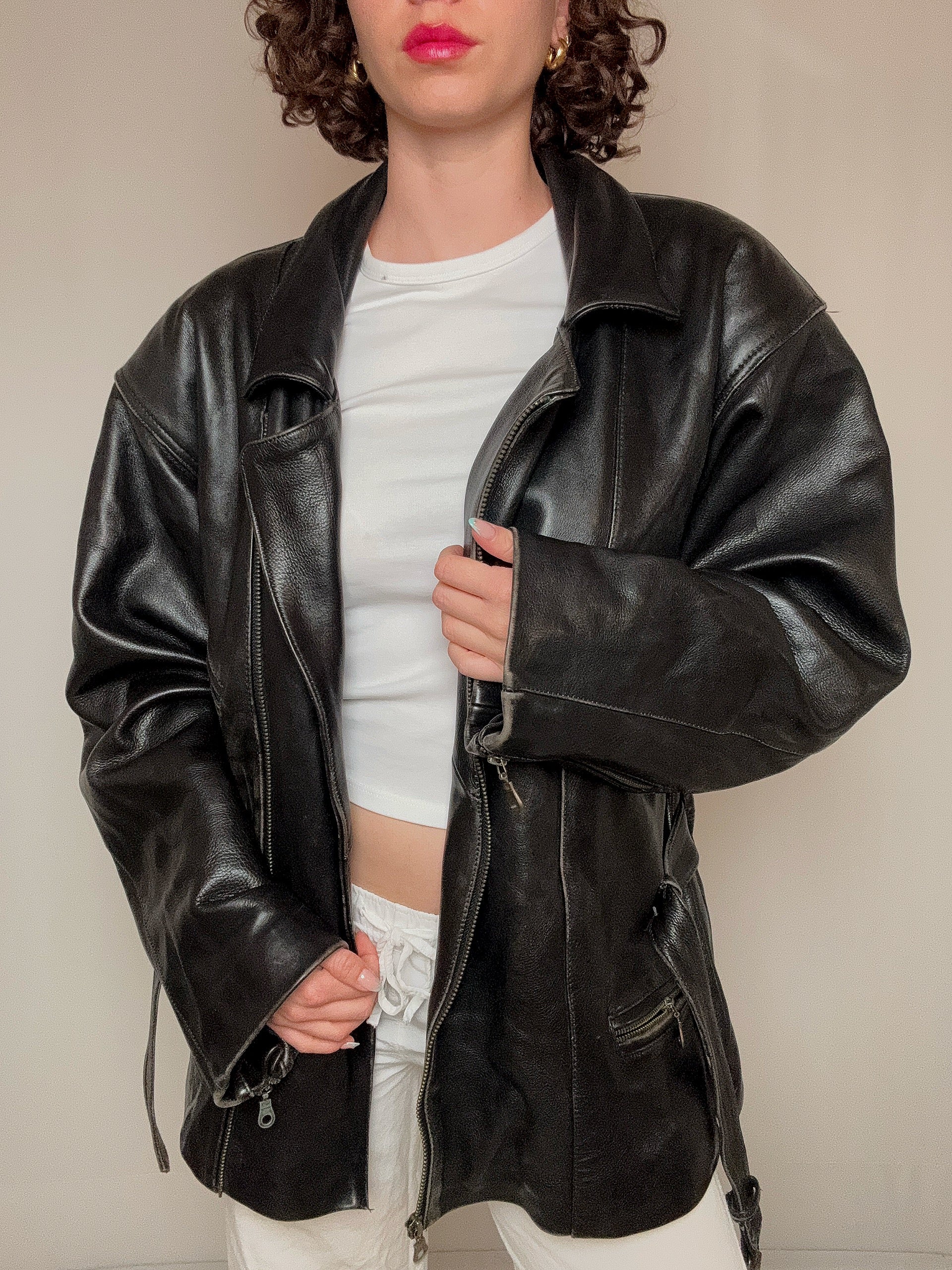 Perfecto en cuir oversized noir vintage