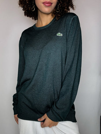Pull col rond vert bouteille LACOSTE M vintage