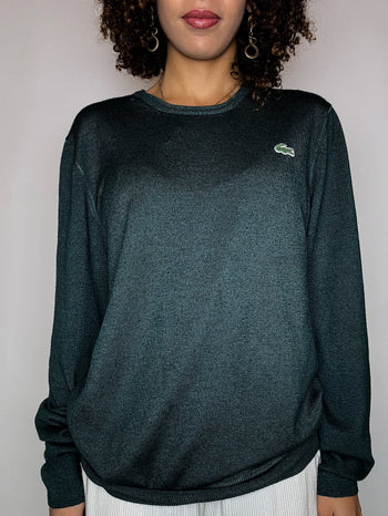 Pull col rond vert bouteille LACOSTE M vintage