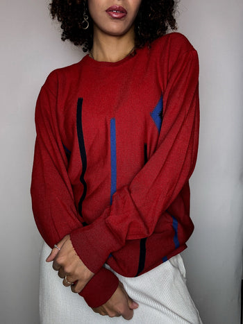 Pull imprimé rouge FRED PERRY M/L vintage