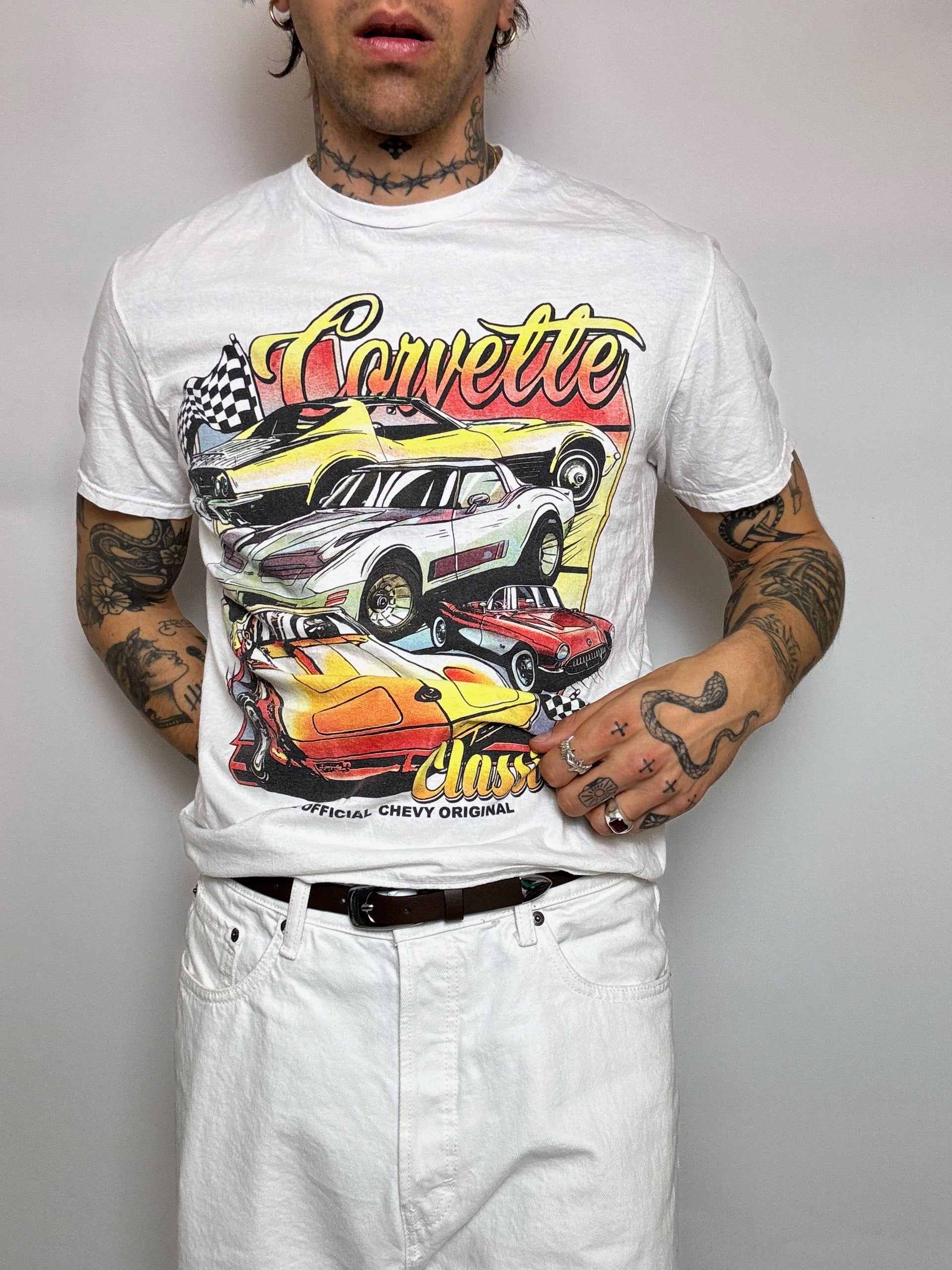 Tee shirt blanc CHEMISTRY x CORVETTE L vintage