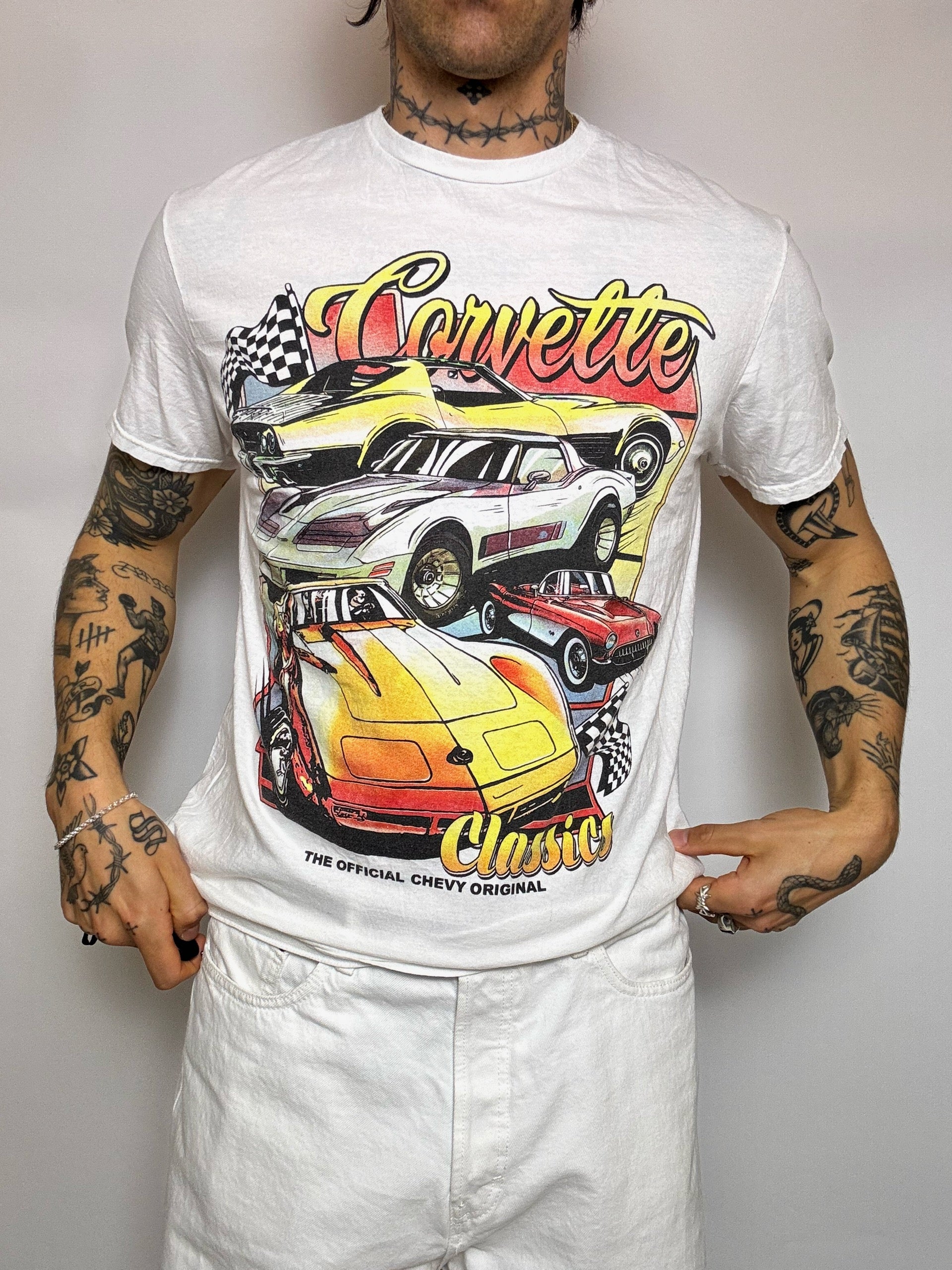 Tee shirt blanc CHEMISTRY x CORVETTE L vintage