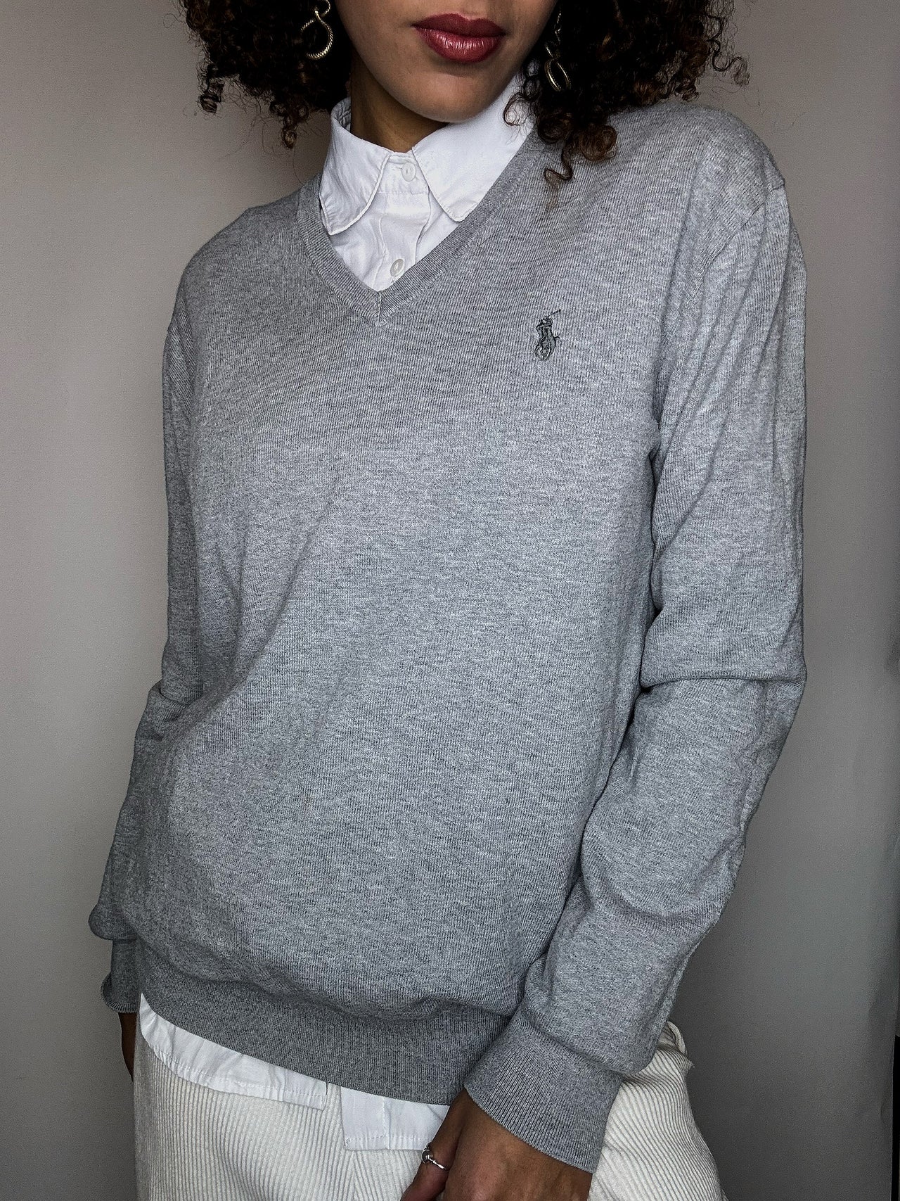 Pull col V gris RALPH LAUREN S Vintage