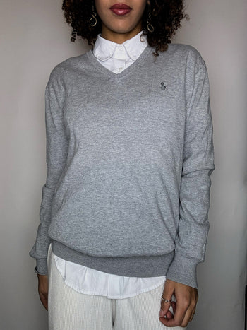 Pull col V gris RALPH LAUREN S Vintage