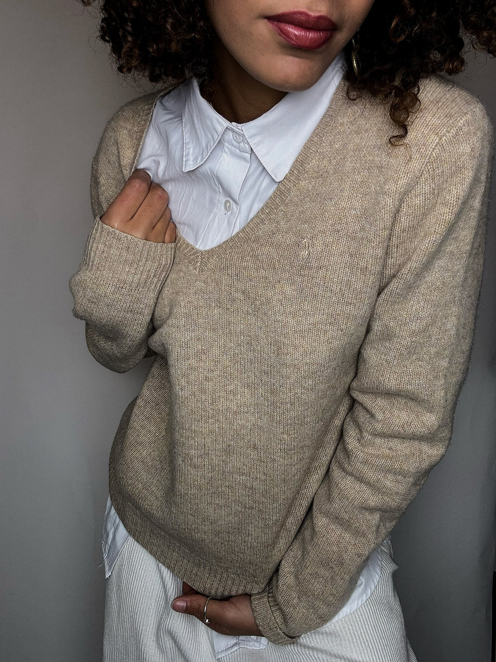 Pull col V beige RALPH LAUREN XL vintage