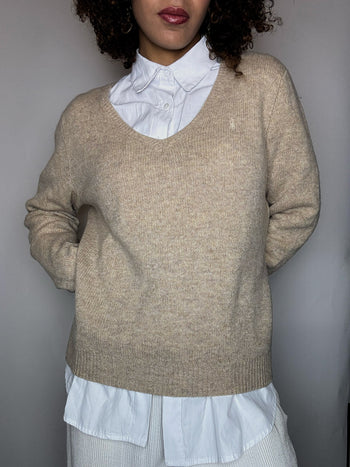 Pull col V beige RALPH LAUREN XL vintage