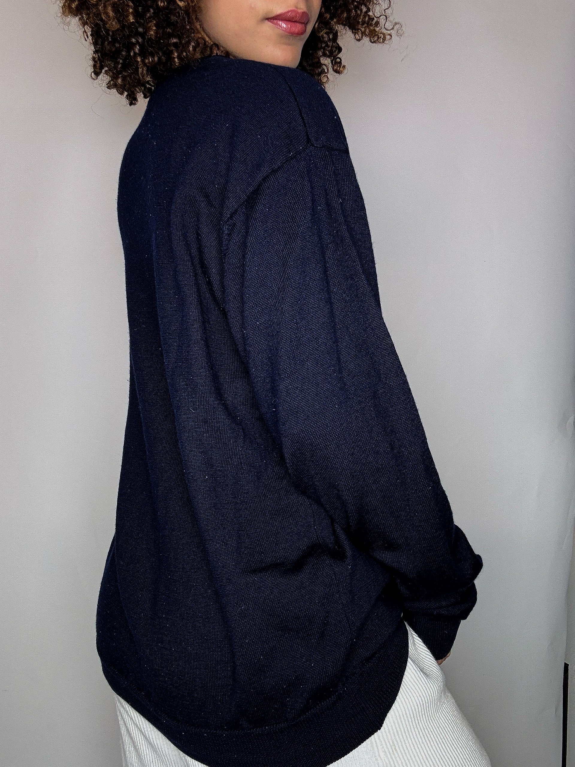 Pull col V marine LACOSTE XL vintage