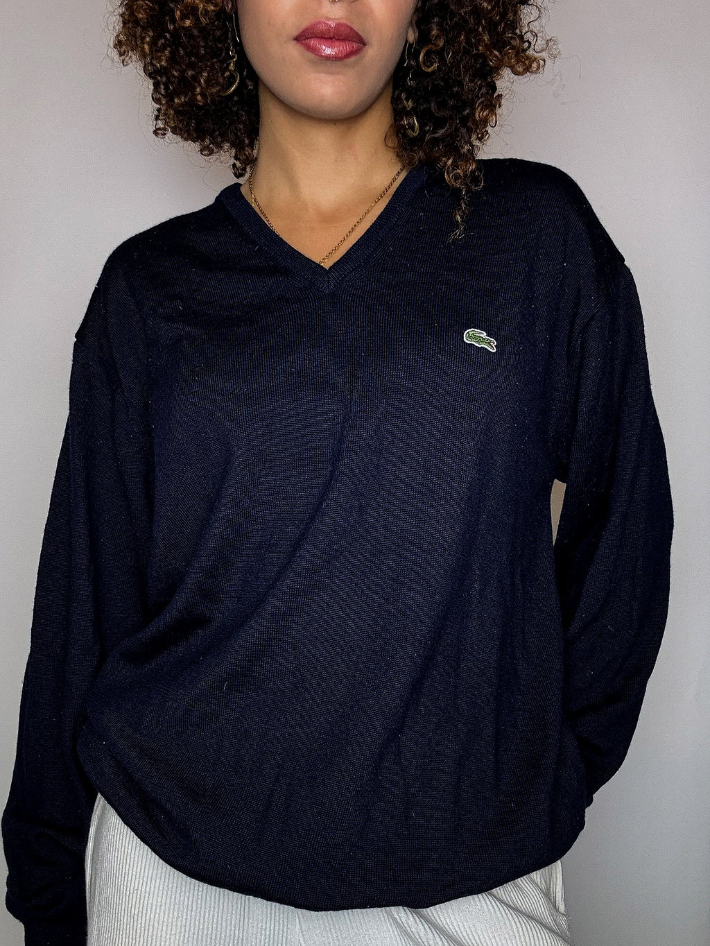 Pull col V marine LACOSTE XL vintage