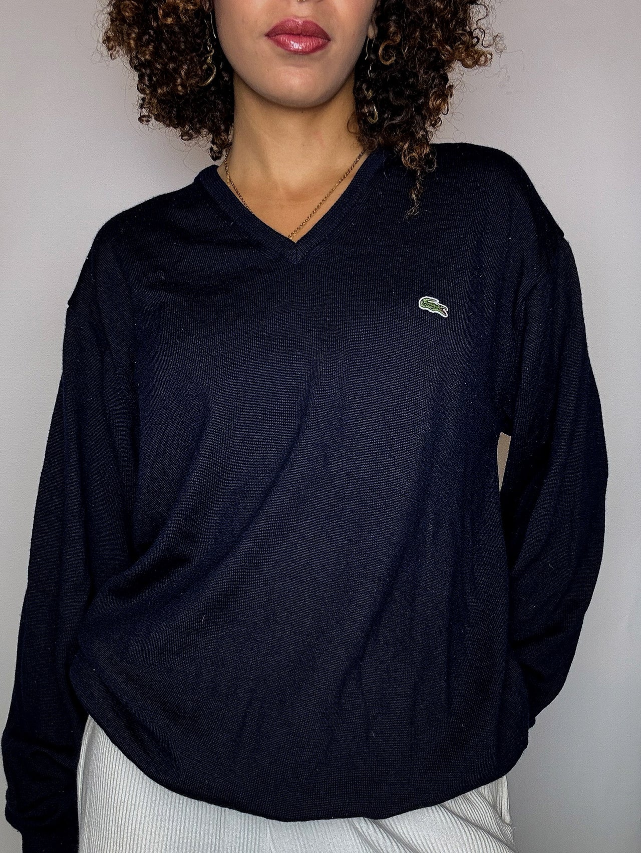 Pull col V marine LACOSTE XL vintage