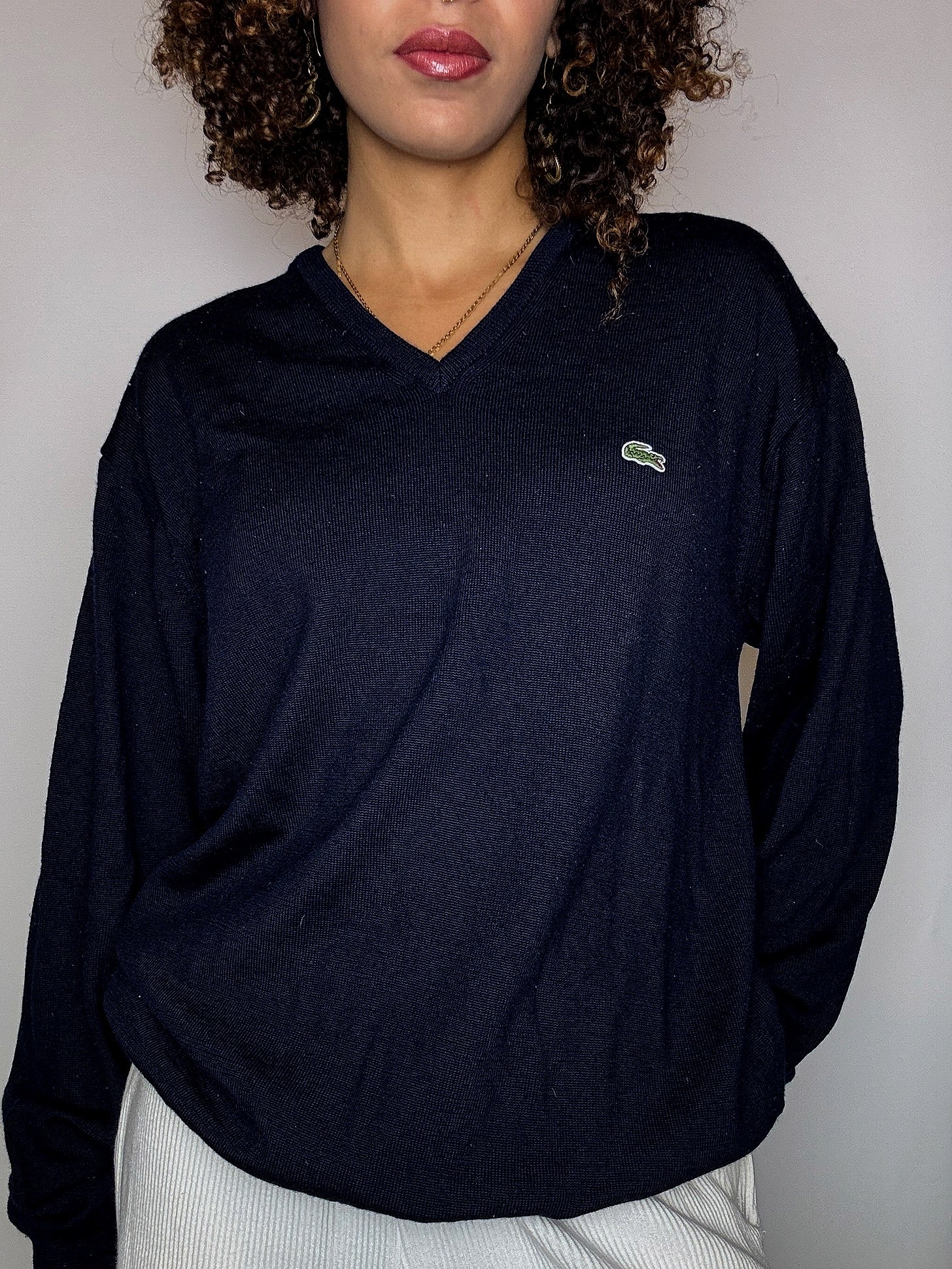 Pull col V marine LACOSTE XL vintage