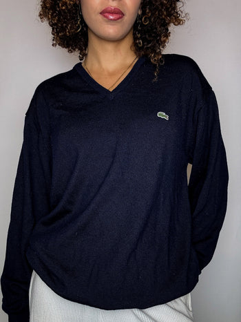 Pull col V marine LACOSTE XL vintage