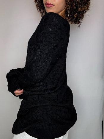 Pull tressé noir RALPH LAUREN XXL vintage