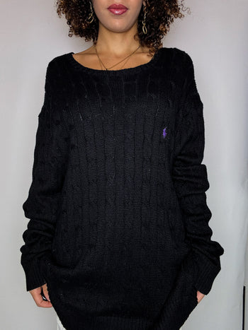 Pull tressé noir RALPH LAUREN XXL vintage