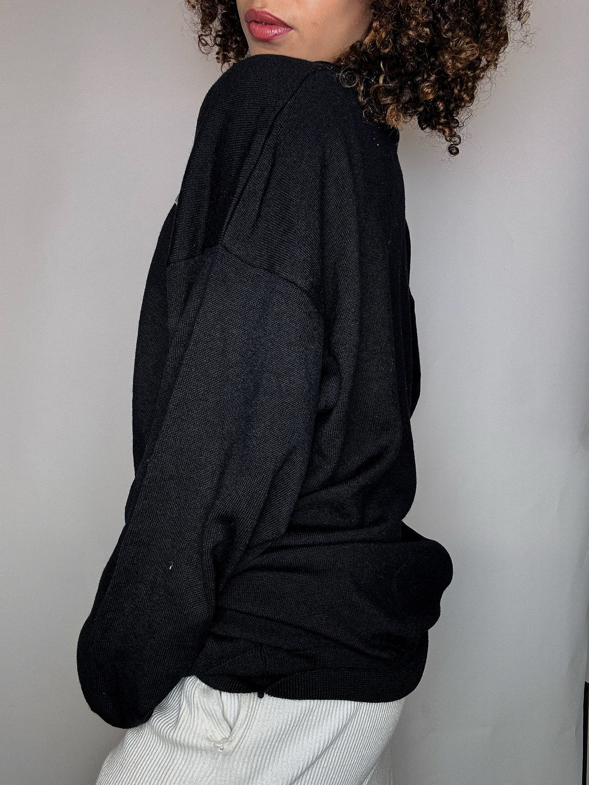 Pull en laine col V noir LACOSTE 3XL vintage