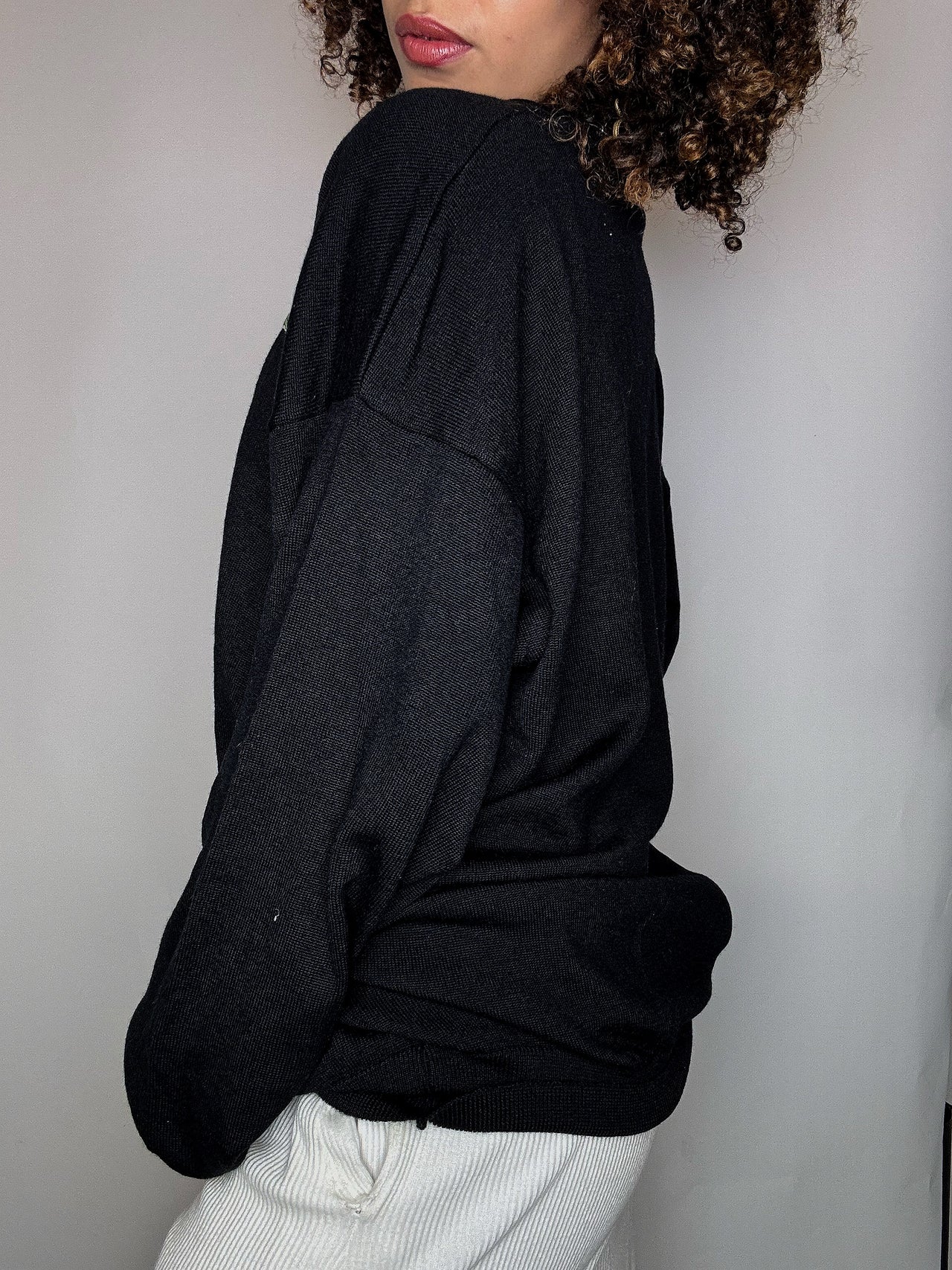 Pull en laine col V noir LACOSTE 3XL vintage