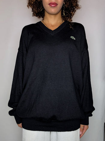 Pull en laine col V noir LACOSTE 3XL vintage