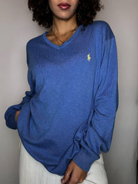 Vintage RALPH LAUREN M blauer V-Ausschnitt-Pullover