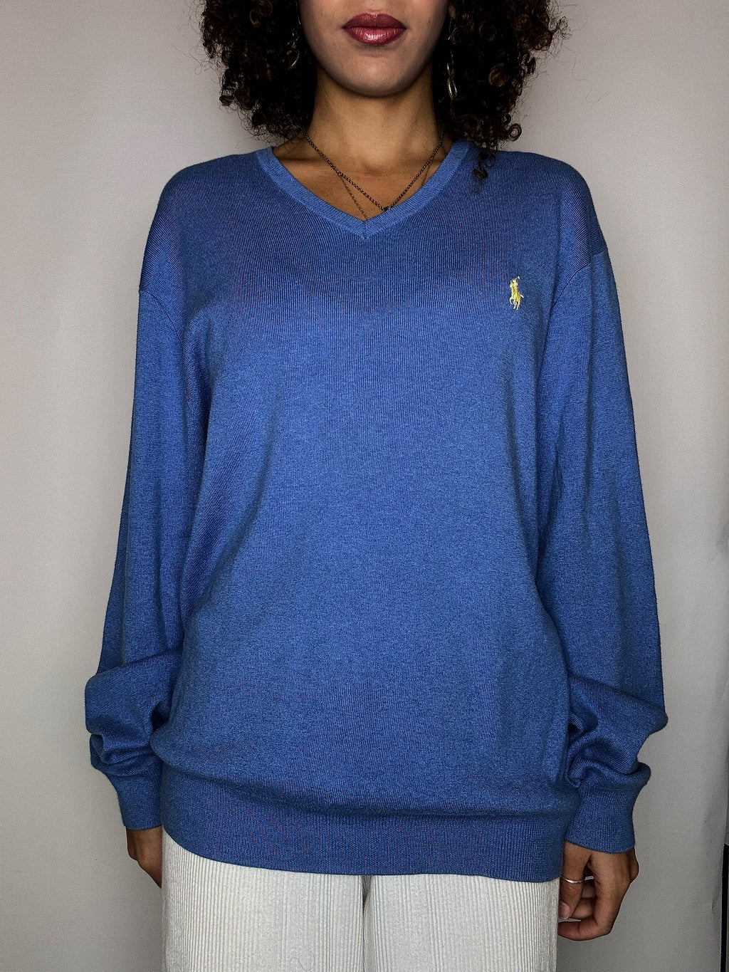 Vintage RALPH LAUREN M blauer V-Ausschnitt-Pullover