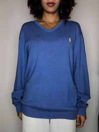 Vintage RALPH LAUREN M blauer V-Ausschnitt-Pullover