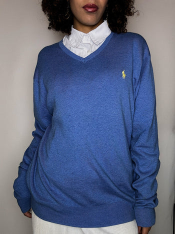 Pull col V bleu RALPH LAUREN M vintage