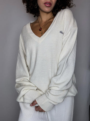Pull col V beige LACOSTE M vintage