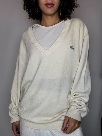 Pull col V beige LACOSTE M vintage