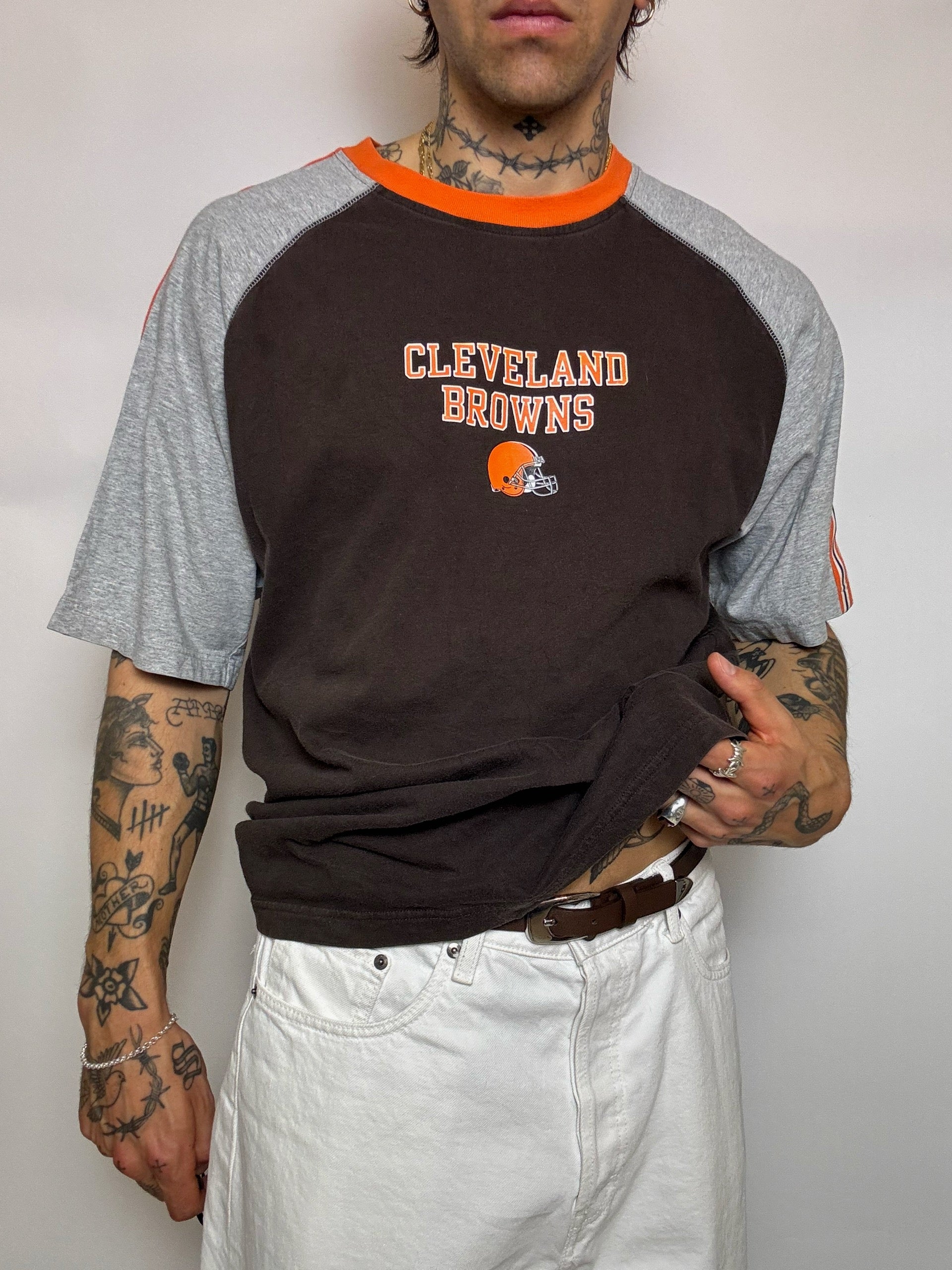 Tee shirt bicolore REEBOK x CLEVELAND BROWNS L vintage