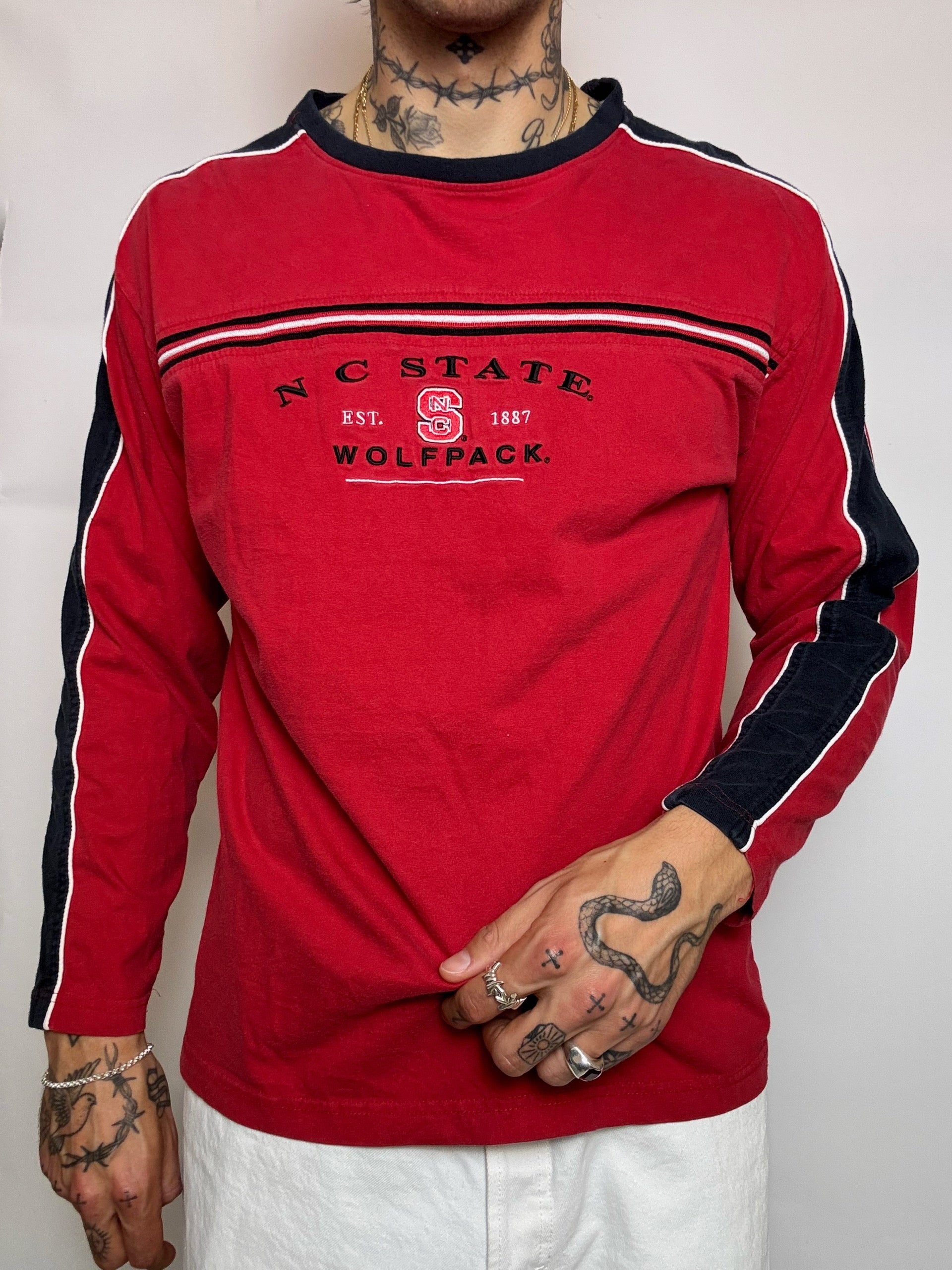 Sweat col rond rouge NORTH CAROLINA UNI L vintage