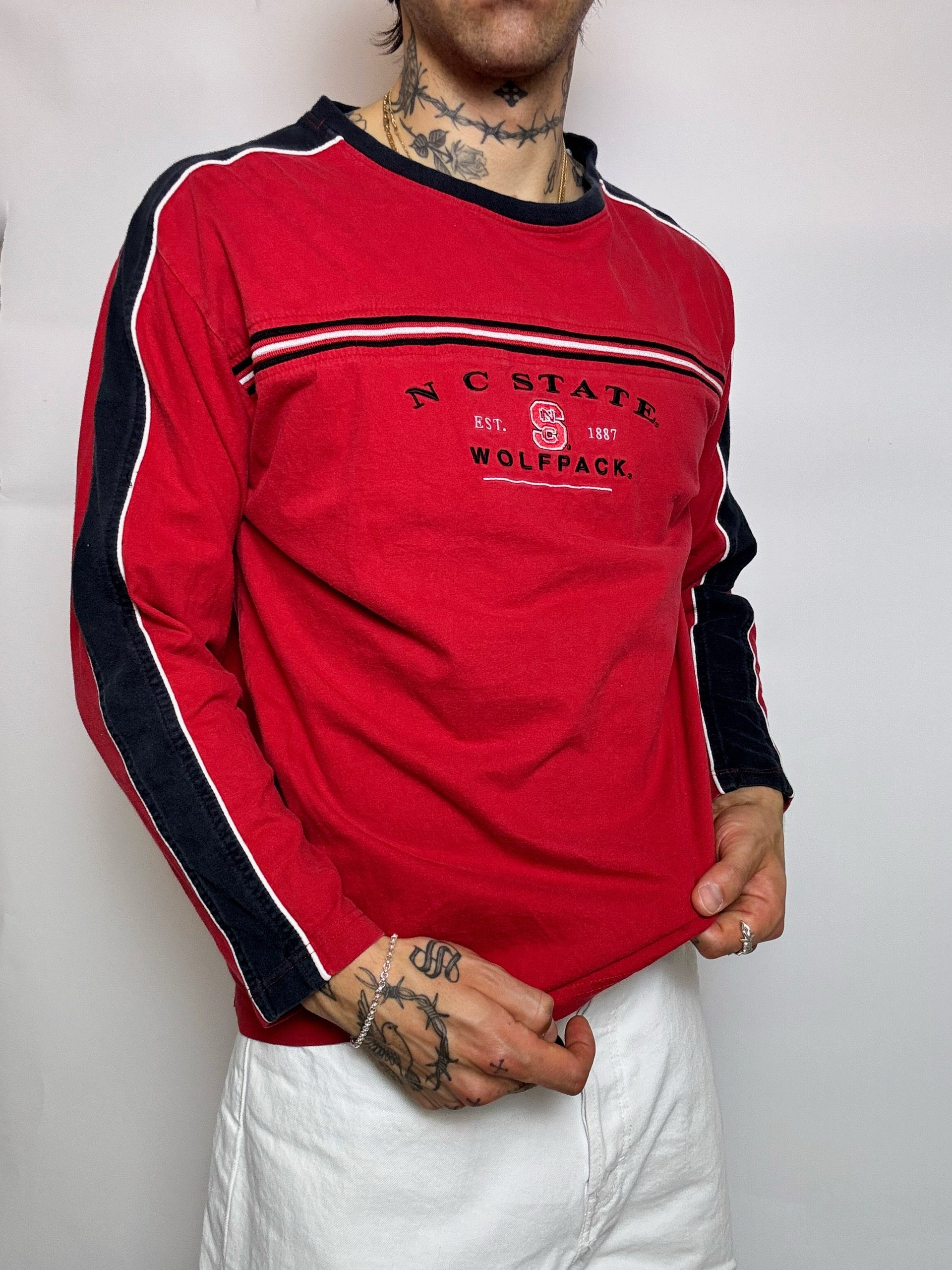 Sweat col rond rouge NORTH CAROLINA UNI L vintage