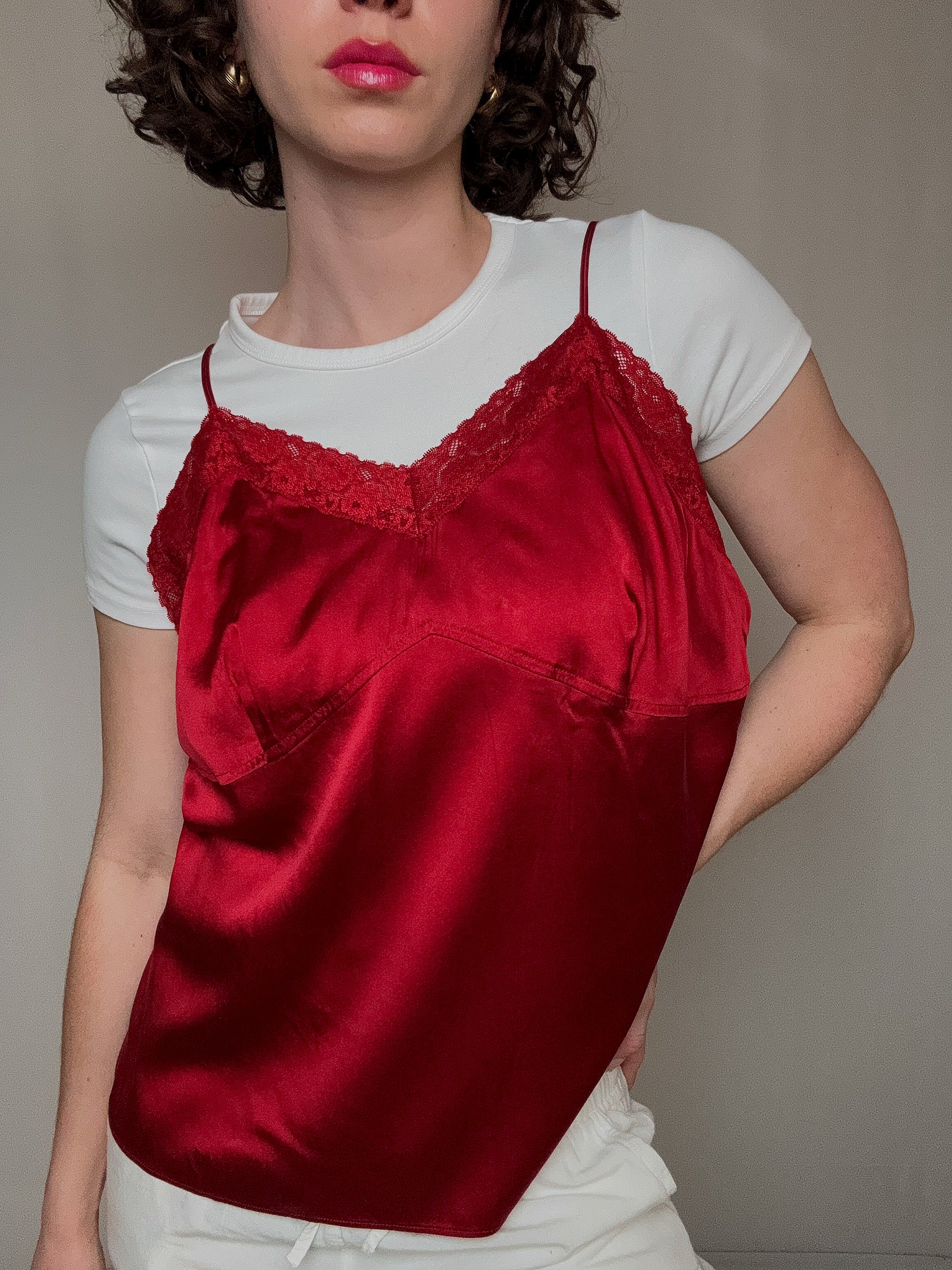 Rotes Seidentop L vintage