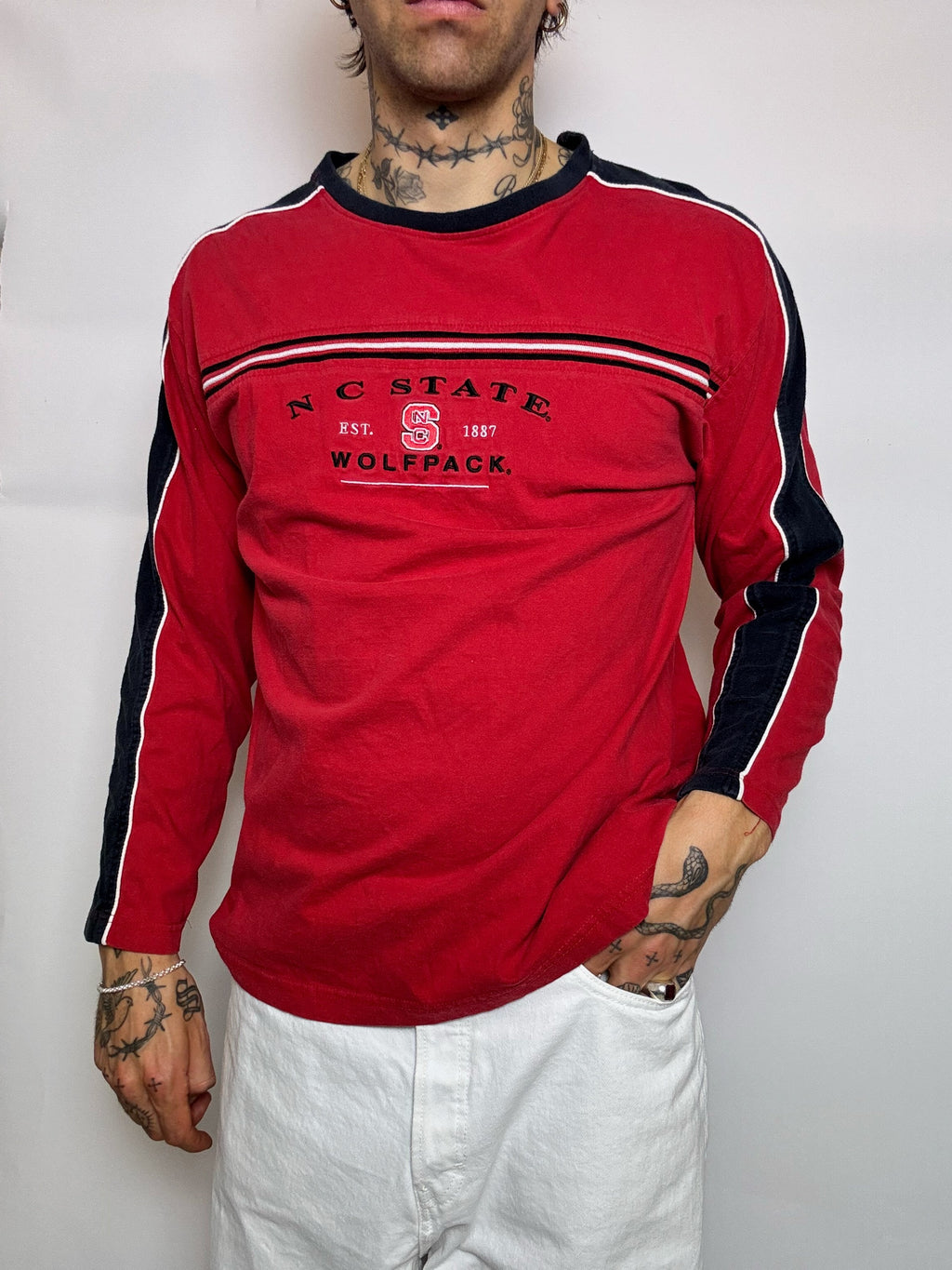 Rotes Sweatshirt mit Rundhalsausschnitt aus North Carolina, Größe L, Vintage