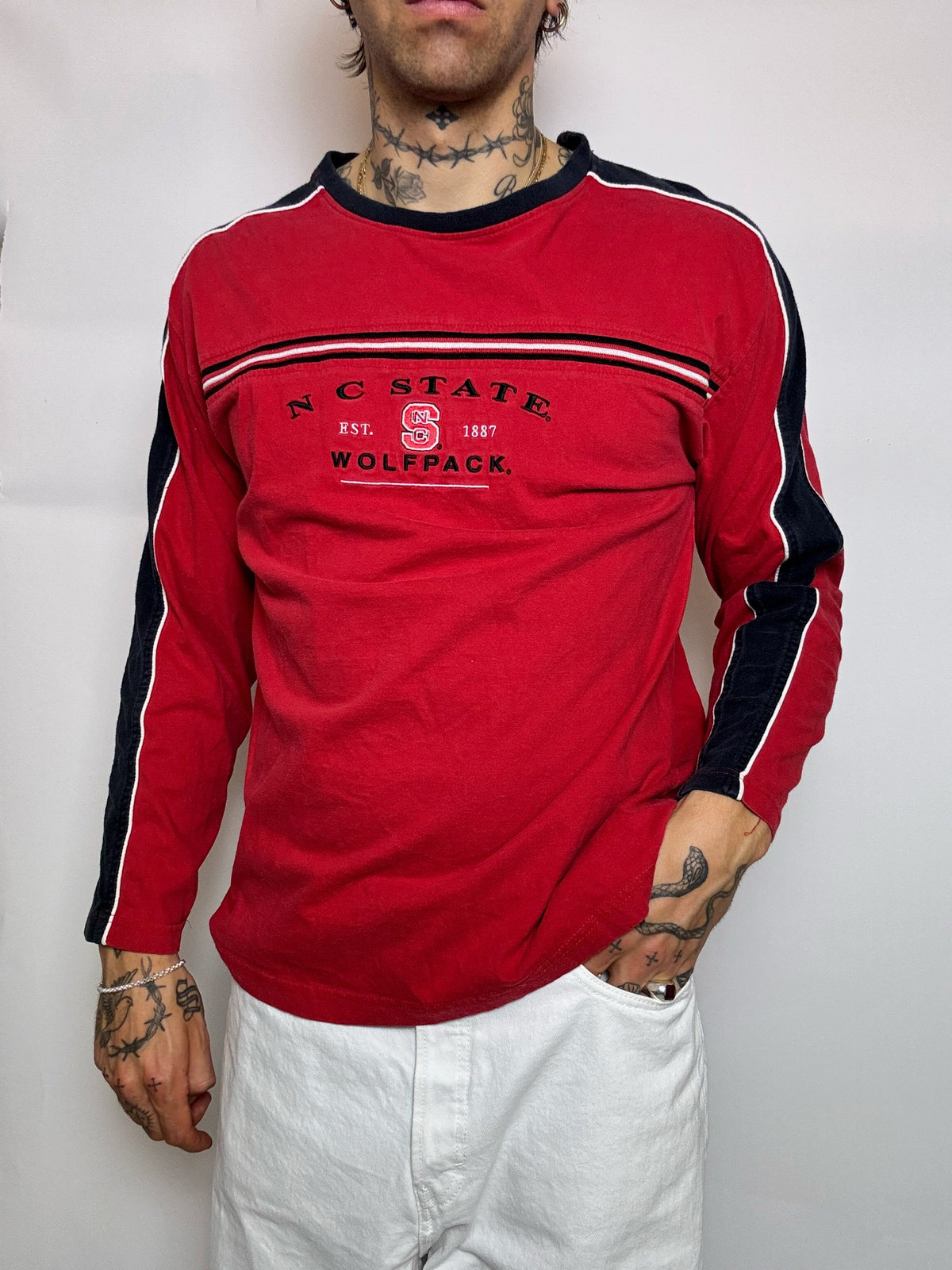 Rotes Sweatshirt mit Rundhalsausschnitt aus North Carolina, Größe L, Vintage