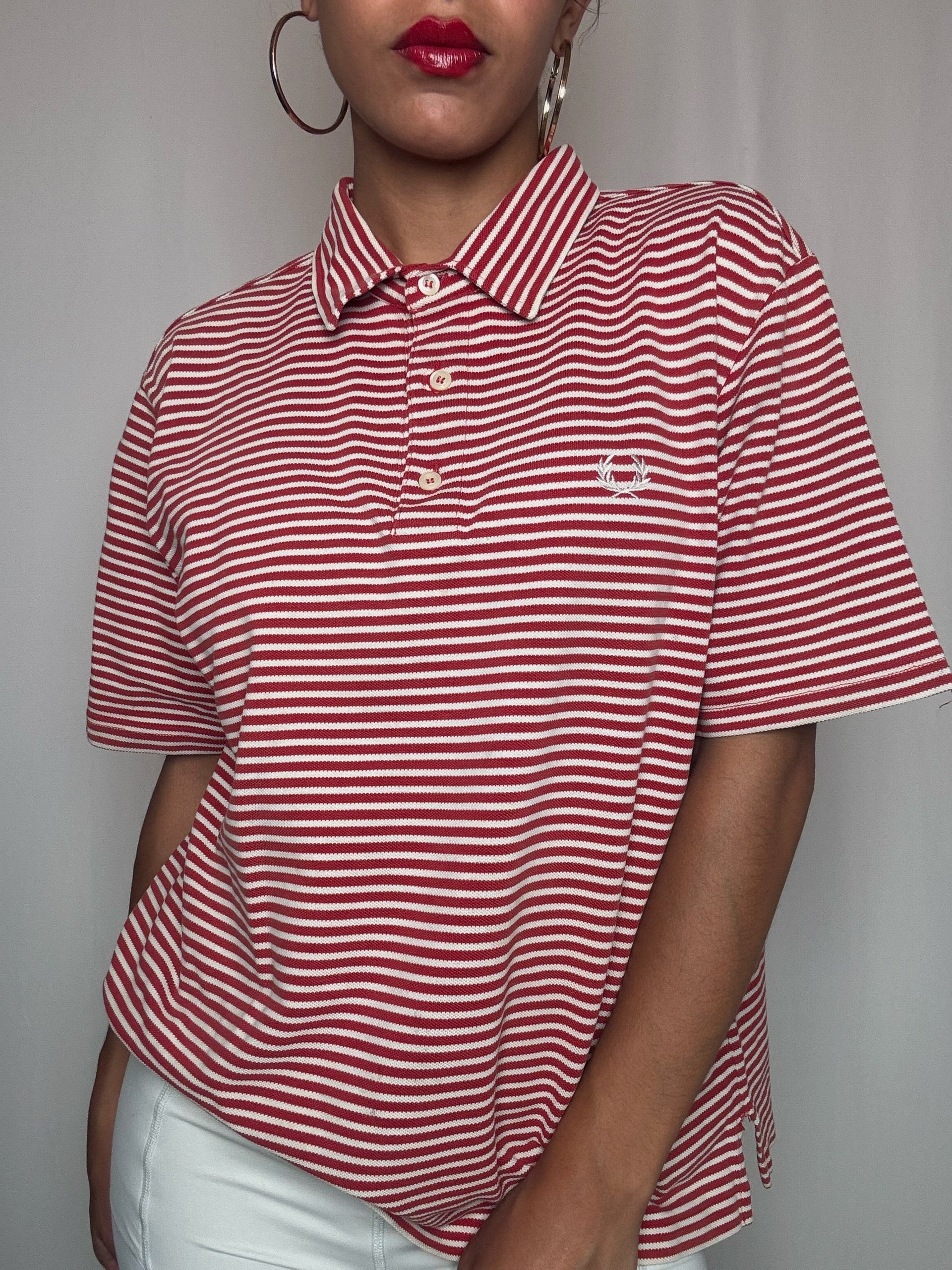 Polo rayé blanc et rouge L vintage