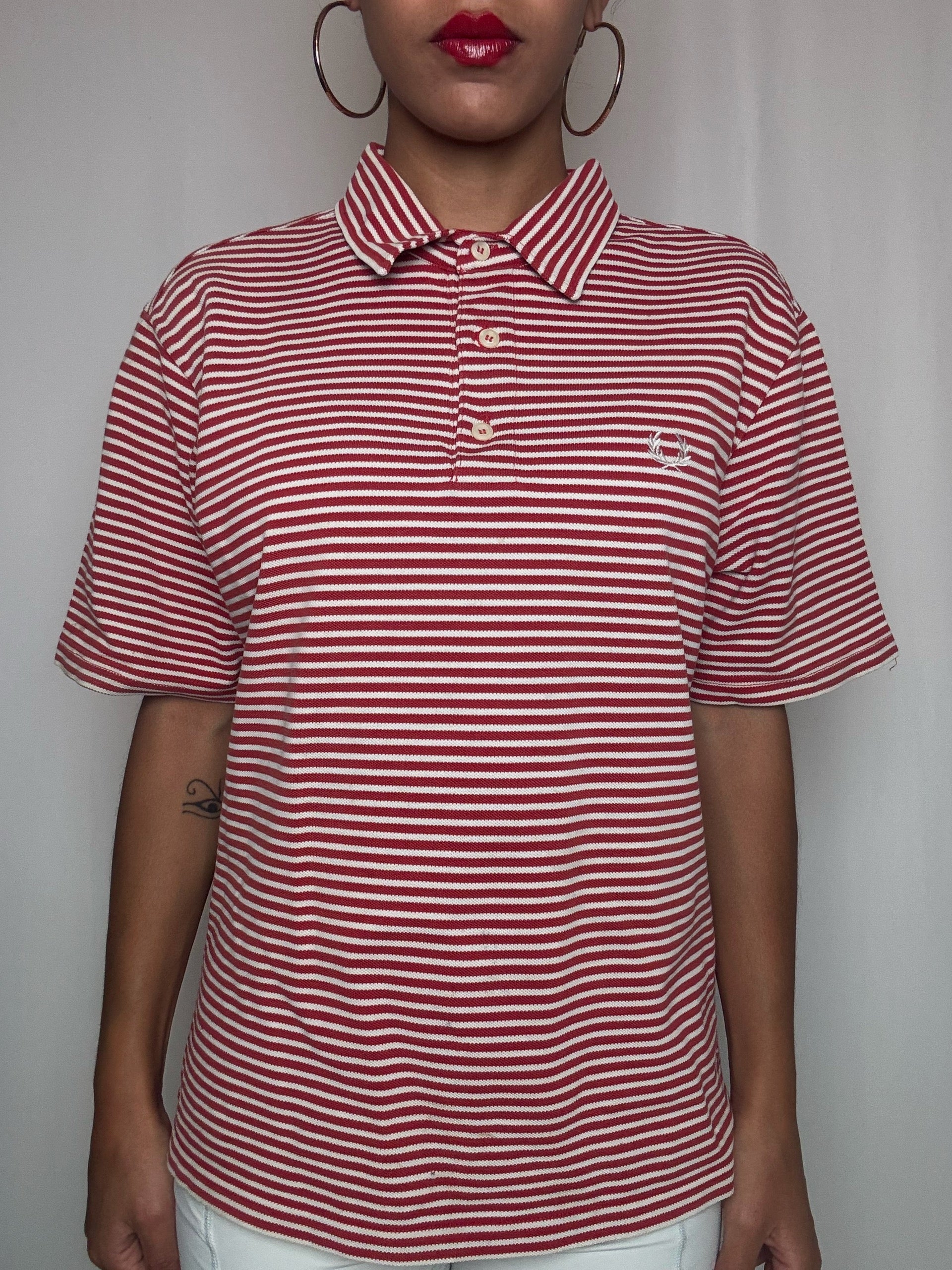 Polo rayé blanc et rouge L vintage