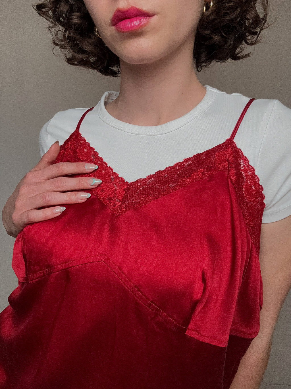 Rotes Seidentop L vintage
