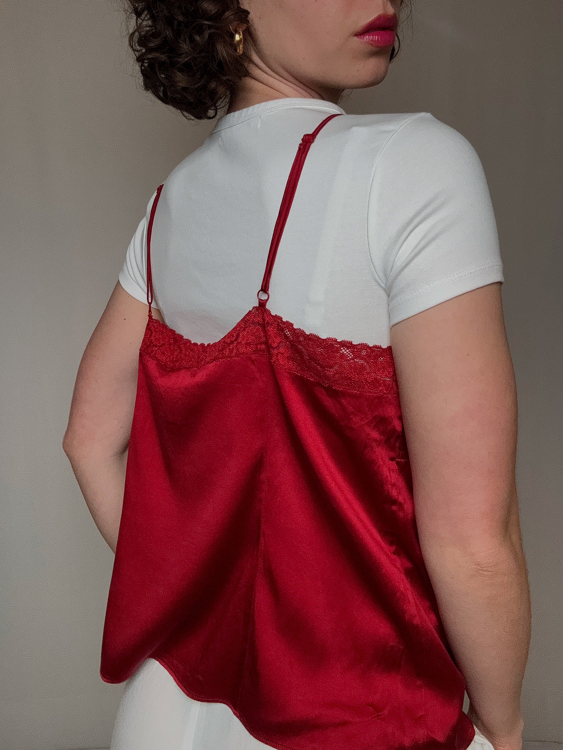 Rotes Seidentop L vintage