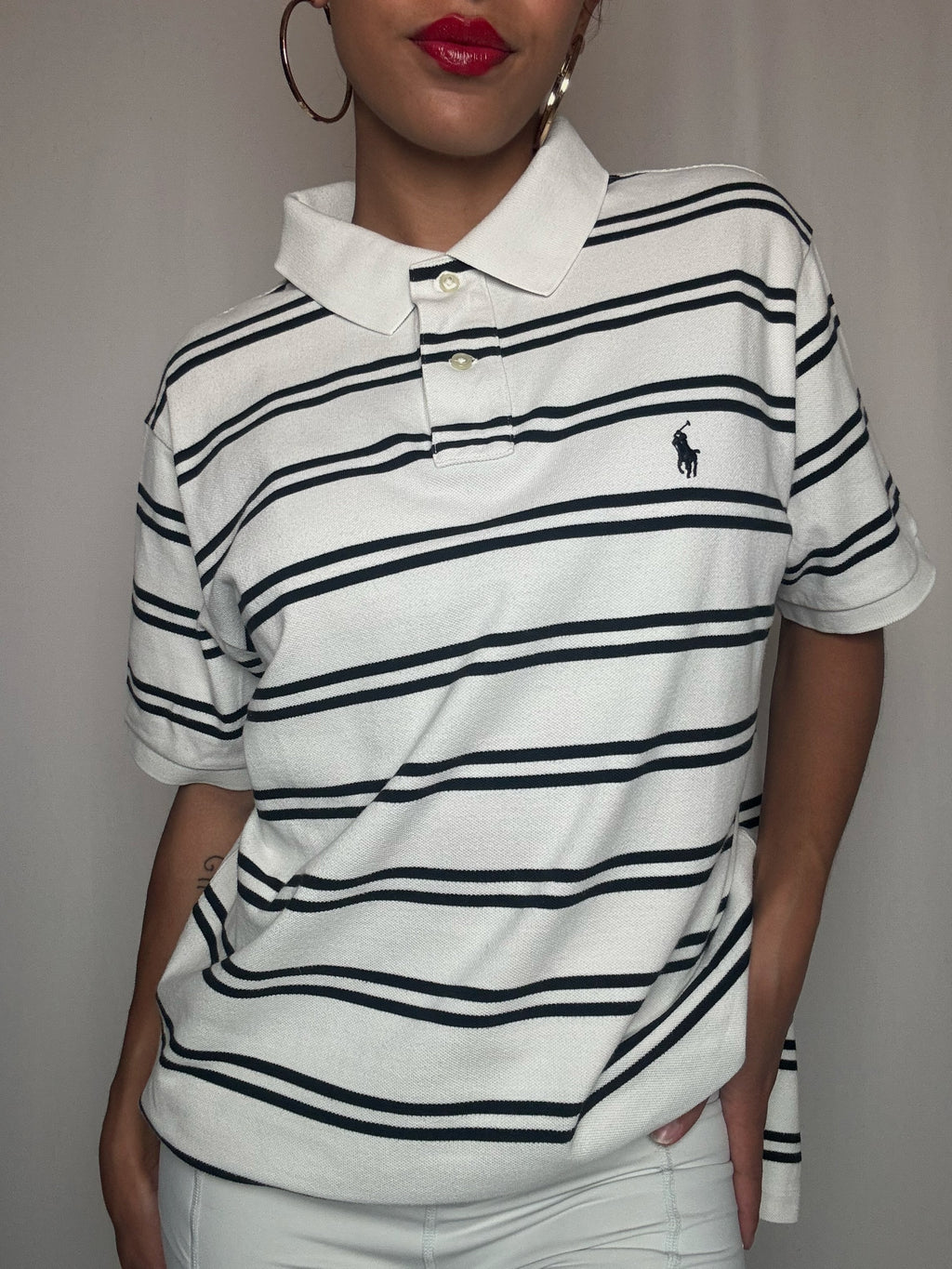 Polo rayé blanc Ralph Lauren XL vintage