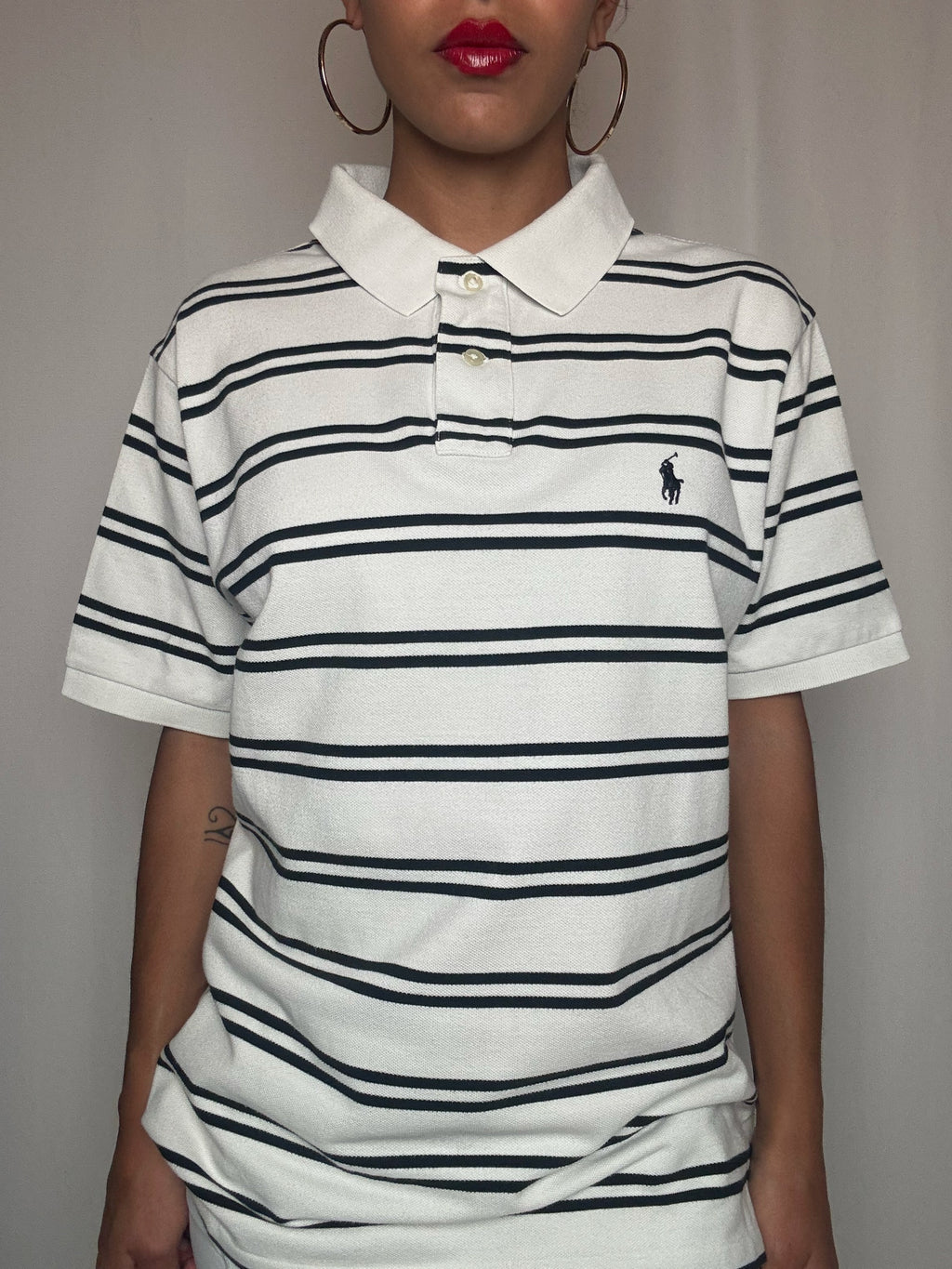 Polo rayé blanc Ralph Lauren XL vintage