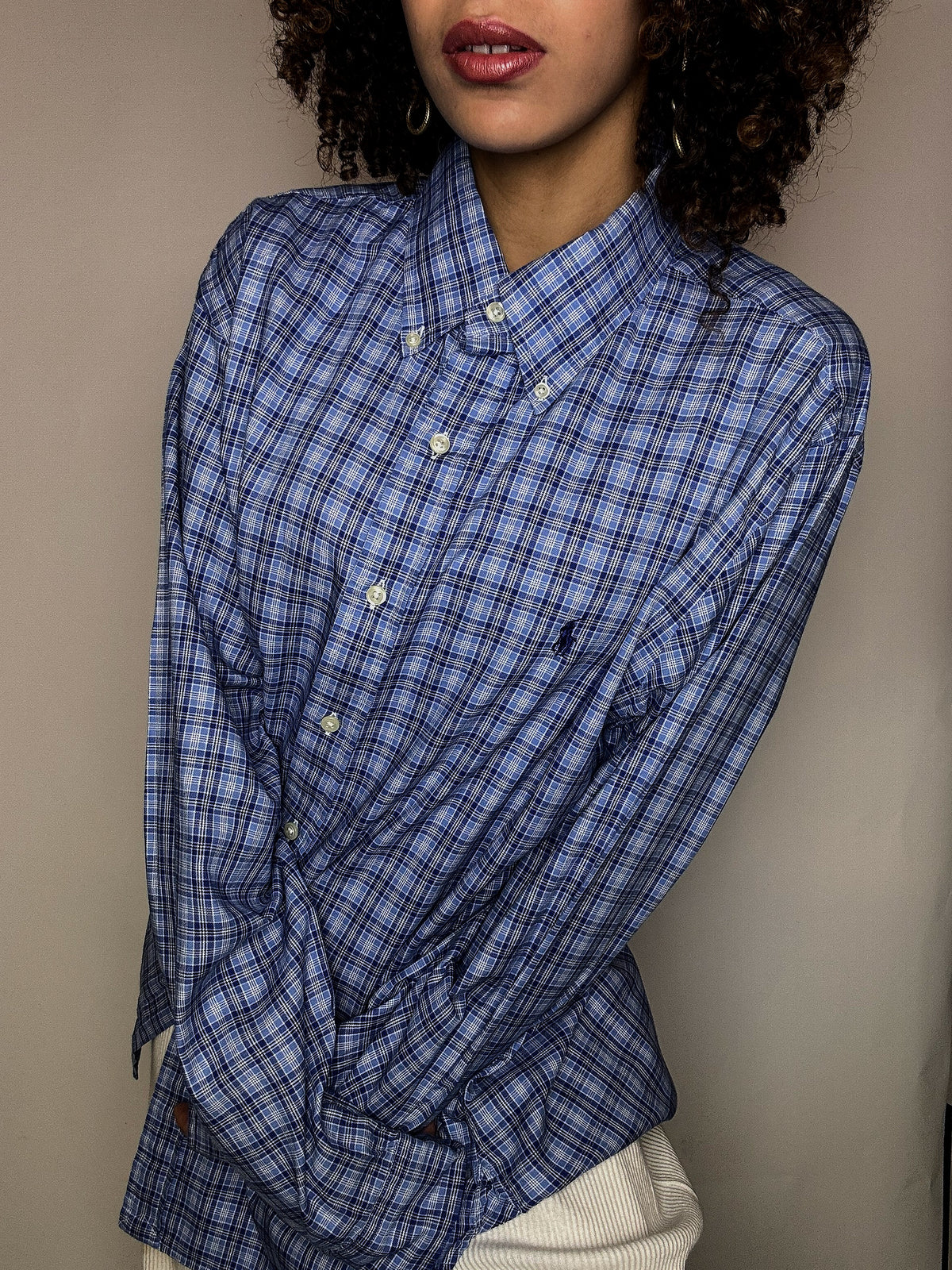 RALPH LAUREN blue plaid shirt XL vintage