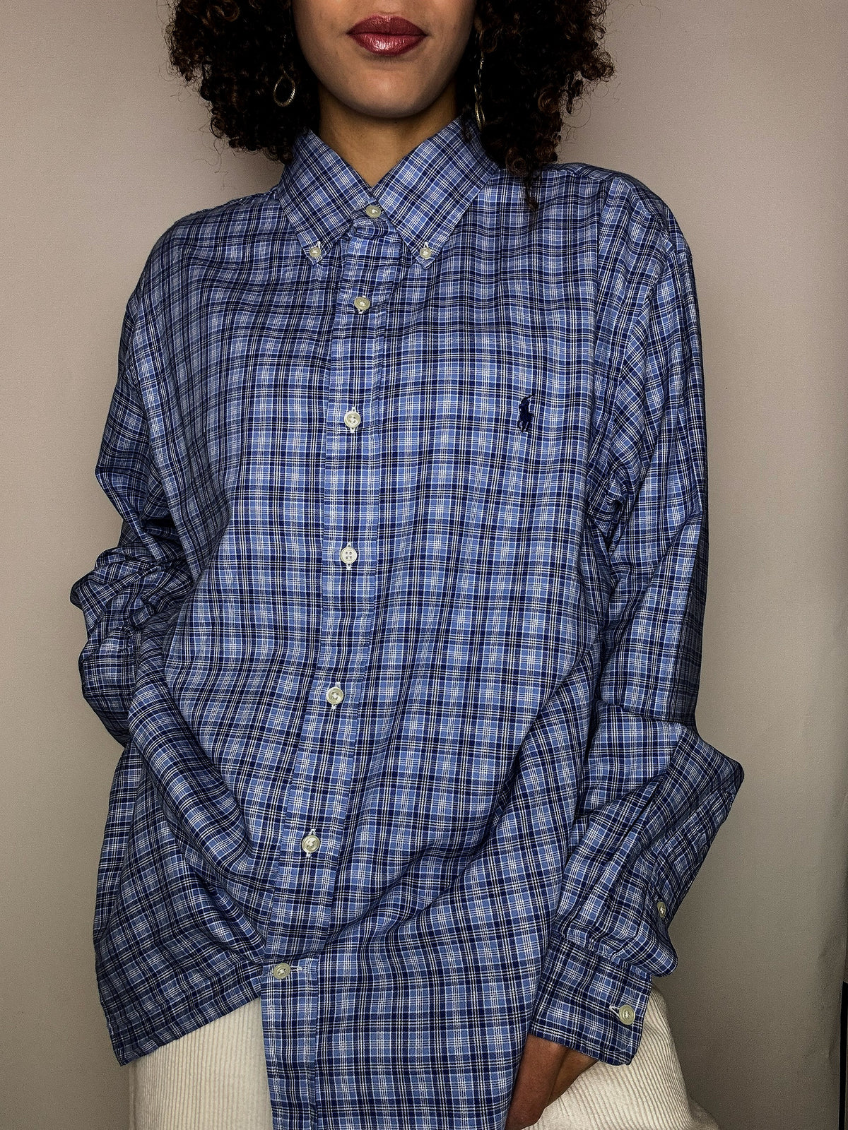RALPH LAUREN blue plaid shirt XL vintage