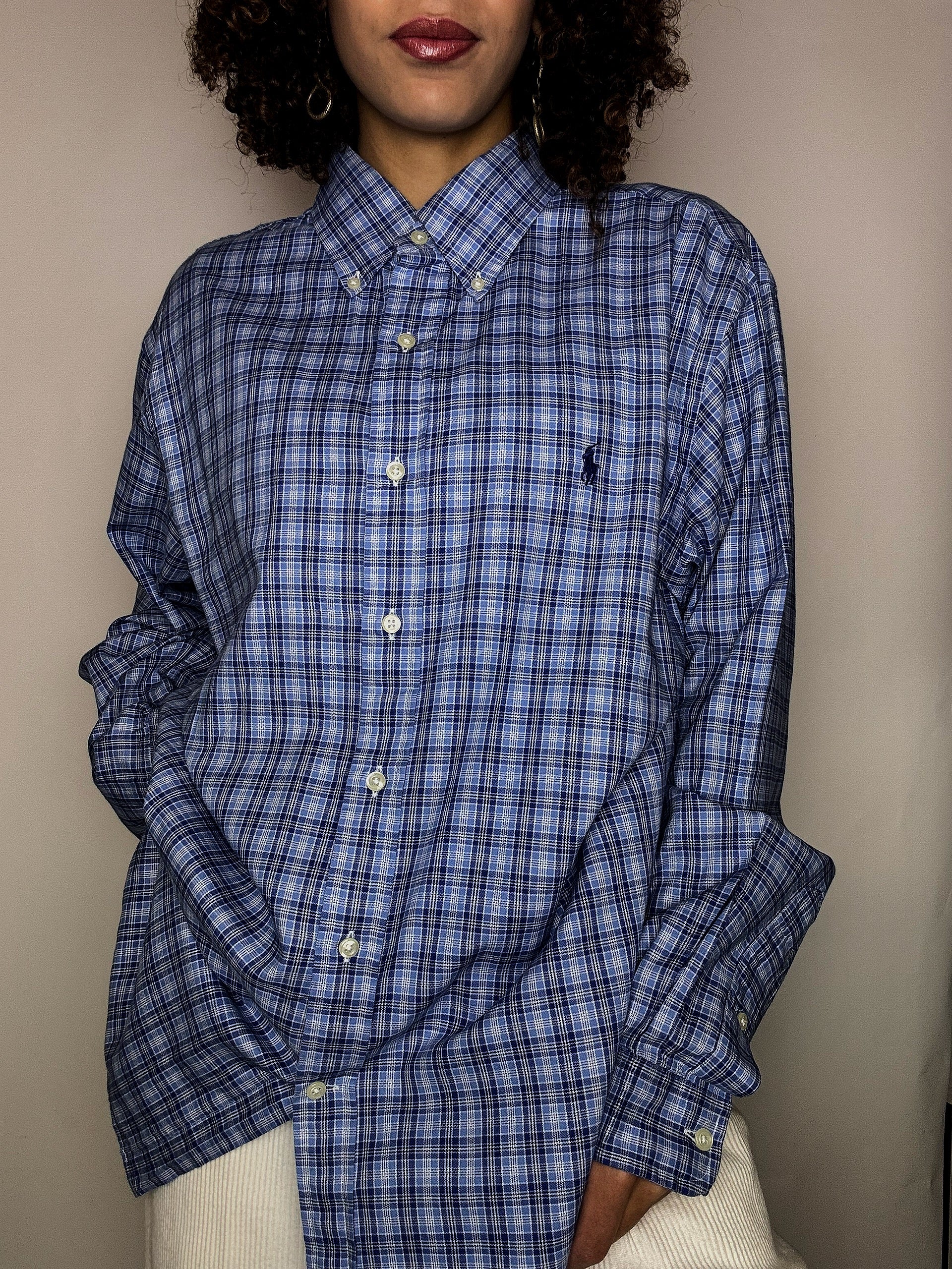 Chemise à carreaux bleue RALPH LAUREN XL vintage