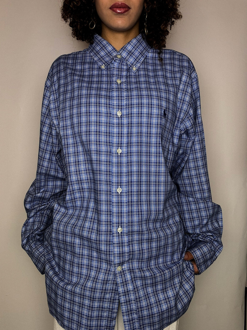 RALPH LAUREN blue plaid shirt XL vintage