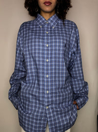 RALPH LAUREN blue plaid shirt XL vintage