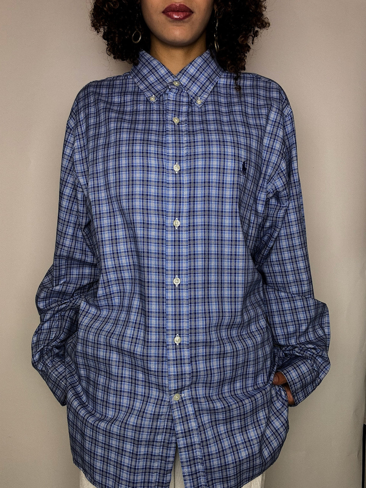 RALPH LAUREN blue plaid shirt XL vintage