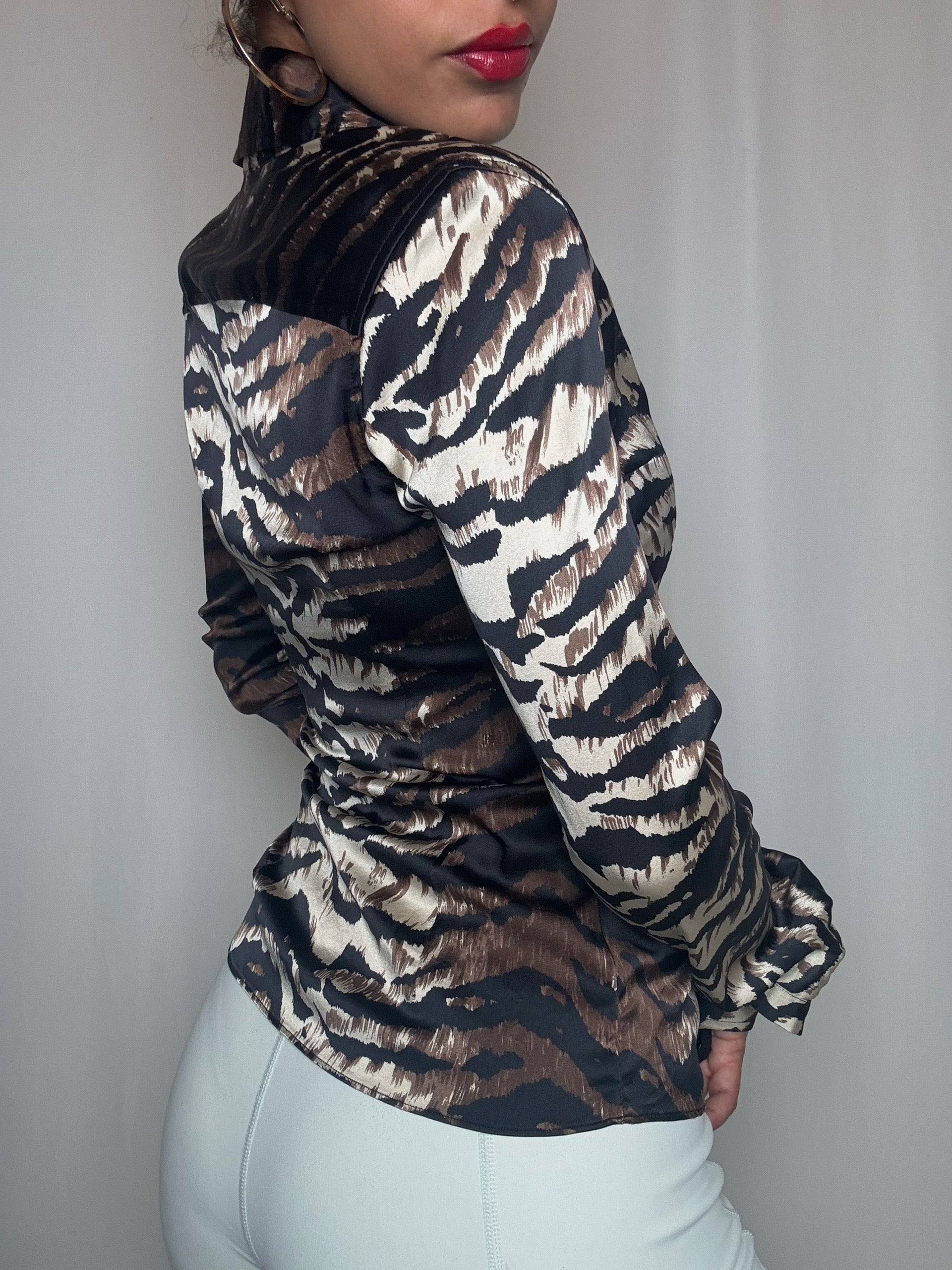 Chemise zébrée en soie M vintage