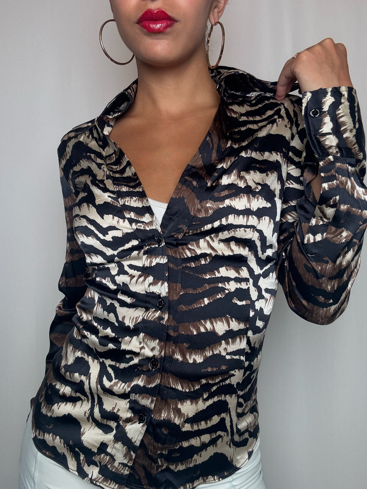 Chemise zébrée en soie M vintage